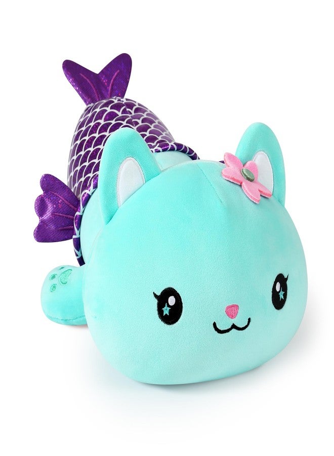 Onsoyours Cute Kitten Mermaid Plush Toy Stuffed Animal Kitty Soft Mermaid Cat Plush Pillow for Kids (Blue Cat Mermaid, 12") - Image 1
